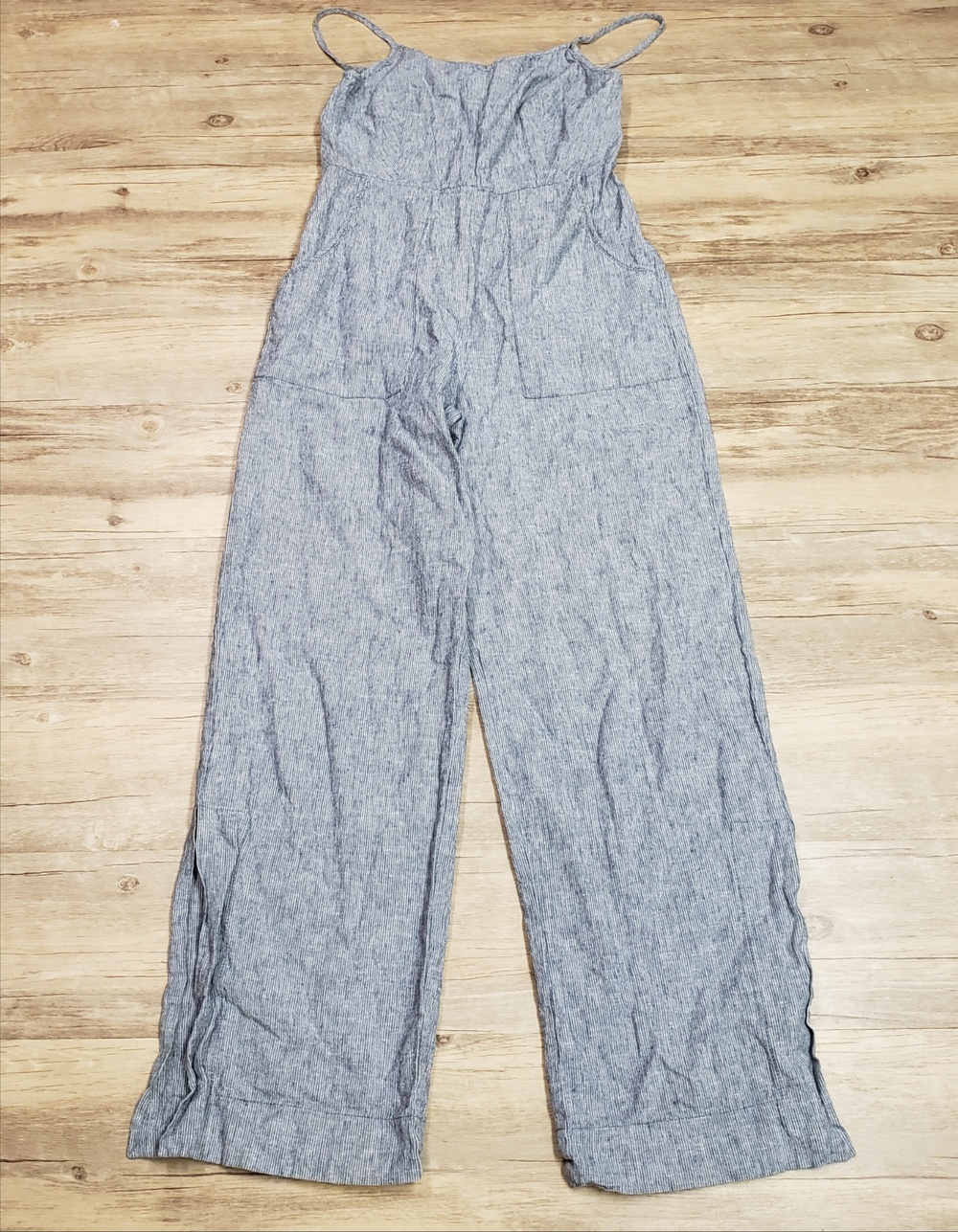 Lucky Brand Jumpsuit Womens 4 Blue Chambray Striped Sleeveless Wide Leg Pockets
